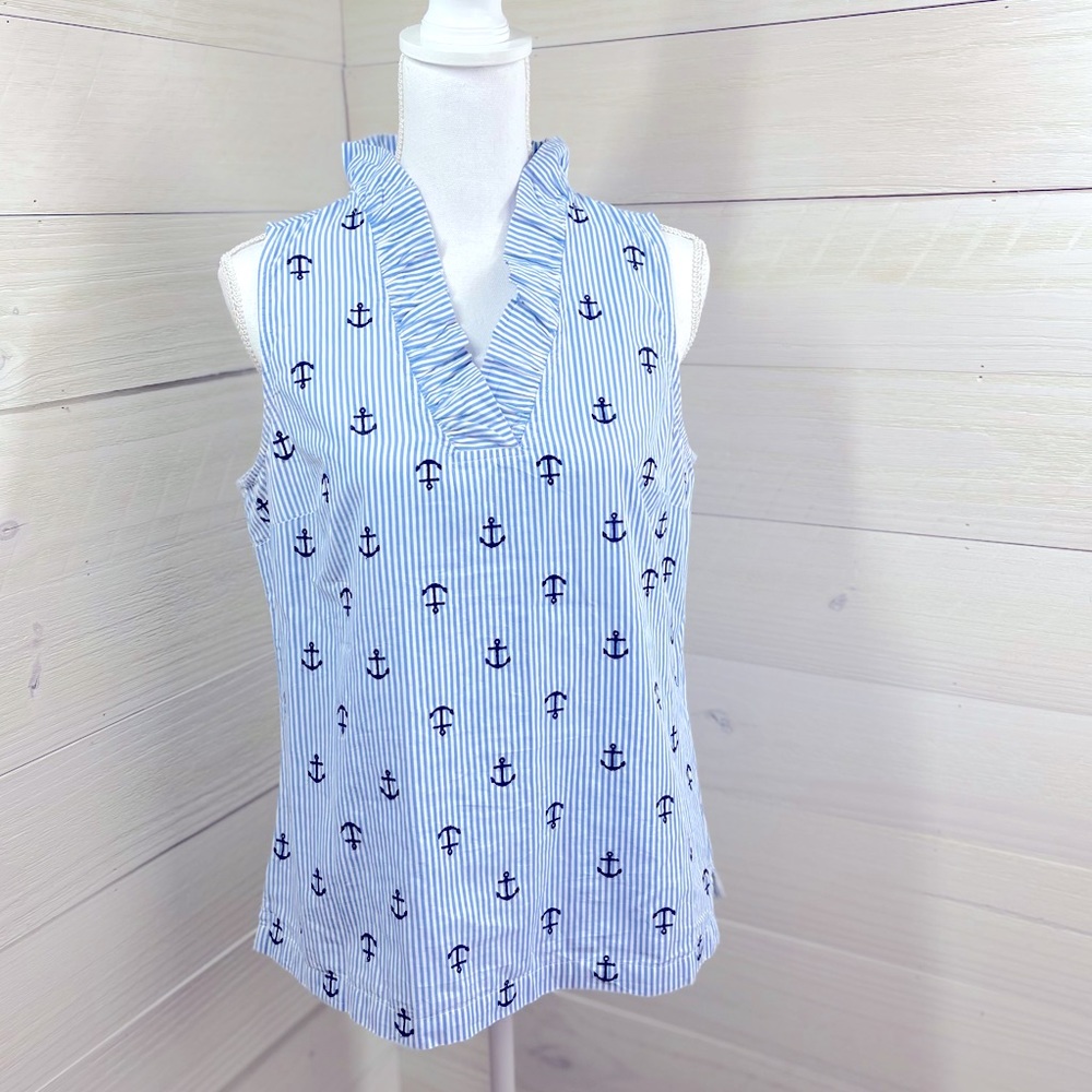 Crown & Ivy Pinstripes and Anchors Top PL